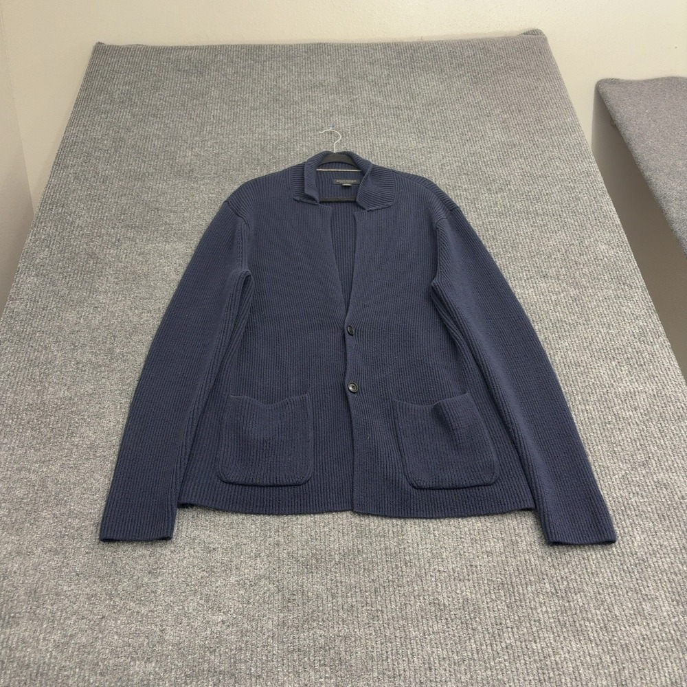 Banana Republic Cardigan Mens M Blue Organic Cotton Ribbed Knit Button Up Casual